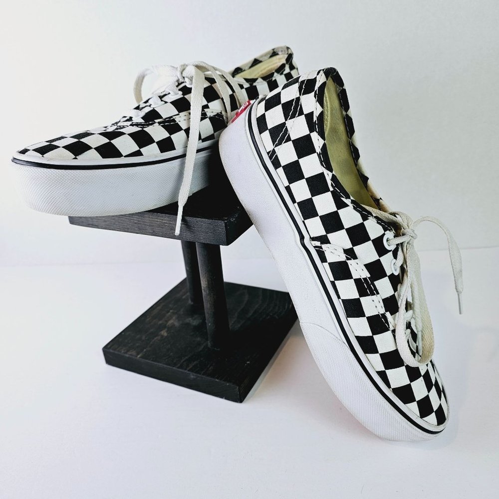 VANS Black White Checkerboard Lace Up Low Top Sneaker Men's Sz 5.5 Women's 7